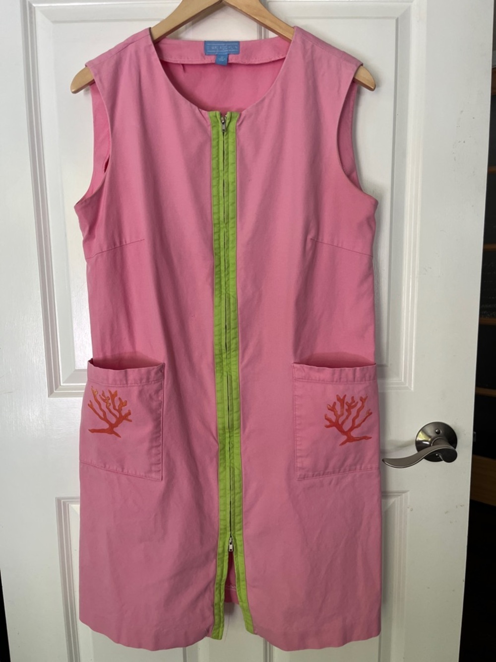 J. McLaughlin Vintage Pink Dress Cotton Canvas,smock,apron, coastal, coral sz 12